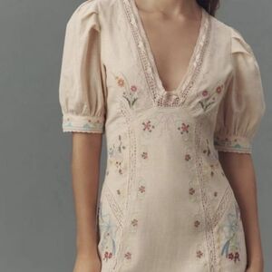 Floral Embroidered Mini Dress in Cream